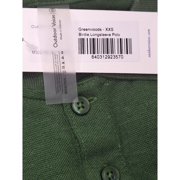 Outdoor Voices Men's Size XXS Birdie Long Sleeve Polo Greenwoods Green NWT - Picture 3 of 7